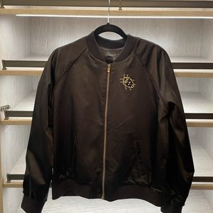 Victoria Beckham Women's Black Satin Embellished Bug Bomber Jacket